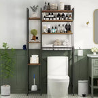 VIYET 38 Étagère de rangement 8 niveaux à poser au-dessus des toilettes avec paniers latéraux et panier de vidange, étagère réglable, organisateur de salle de bain autoportant (marron vintage)