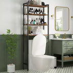 VIYET 38 Étagère de rangement 8 niveaux à poser au-dessus des toilettes avec paniers latéraux et panier de vidange, étagère réglable, organisateur de salle de bain autoportant (marron vintage)