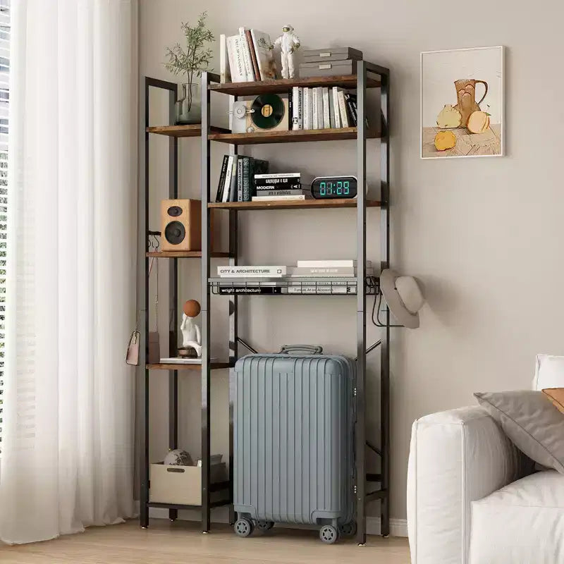 VIYET 38 Étagère de rangement 8 niveaux à poser au-dessus des toilettes avec paniers latéraux et panier de vidange, étagère réglable, organisateur de salle de bain autoportant (marron vintage)