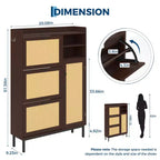 Meuble à chaussures avec 4 tiroirs basculants, meuble de rangement à chaussures dissimulé avec portes en rotin, meuble à chaussures autoportant pour salon, marron