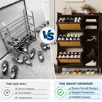Meuble à chaussures avec 4 tiroirs basculants, meuble de rangement à chaussures dissimulé avec portes en rotin, meuble à chaussures autoportant pour salon, marron