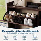 Meuble à chaussures avec 4 tiroirs basculants, meuble de rangement à chaussures dissimulé avec portes en rotin, meuble à chaussures autoportant pour salon, marron