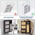 Meuble à chaussures avec 4 tiroirs basculants, meuble de rangement à chaussures dissimulé avec portes en rotin, meuble à chaussures autoportant pour salon, marron