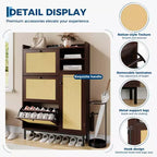 Meuble à chaussures avec 4 tiroirs basculants, meuble de rangement à chaussures dissimulé avec portes en rotin, meuble à chaussures autoportant pour salon, marron