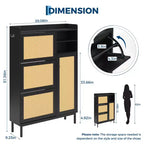 Meuble à chaussures avec 4 tiroirs basculants, meuble de rangement à chaussures dissimulé avec portes en rotin, meuble à chaussures autoportant pour salon, marron