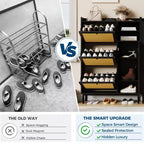 Meuble à chaussures avec 4 tiroirs basculants, meuble de rangement à chaussures dissimulé avec portes en rotin, meuble à chaussures autoportant pour salon, marron