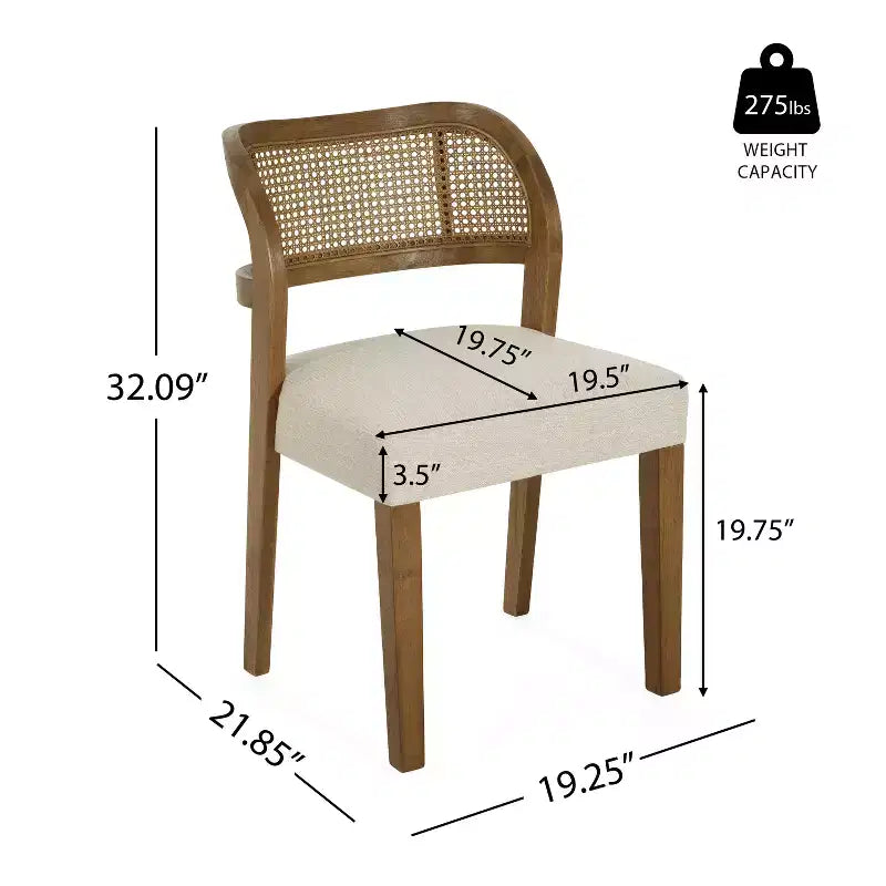Christopher Knight Home Meera Lot de 2 chaises de salle à manger de ferme en bois d'hévéa rembourré avec dossier incurvé en rotin naturel