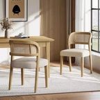 Christopher Knight Home Meera Farmhouse Rubberwood Upholstered Dining Chairs with Curved Natural Rattan Cane Back (Set of 2)