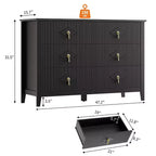 Commode de 54 po de large à 6 tiroirs, commode moderne avec poignées métalliques pour rangement de chambre, noire