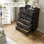 Commode à 5 tiroirs, organisateur de rangement moderne en bois de 122 cm de hauteur pour chambre à coucher, noir