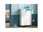Commode 5 tiroirs avec lumières LED, station de charge contrôlée par application pour salon, blanche