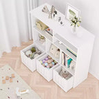 GustoWave Étagère à Livres pour Enfants avec 3 Tiroirs Mobiles et 6 Casiers de Rangement pour Chambre, Salle de Jeux, Crèche, Blanc