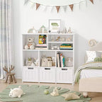 GustoWave Étagère à Livres pour Enfants avec 3 Tiroirs Mobiles et 6 Casiers de Rangement pour Chambre, Salle de Jeux, Crèche, Blanc