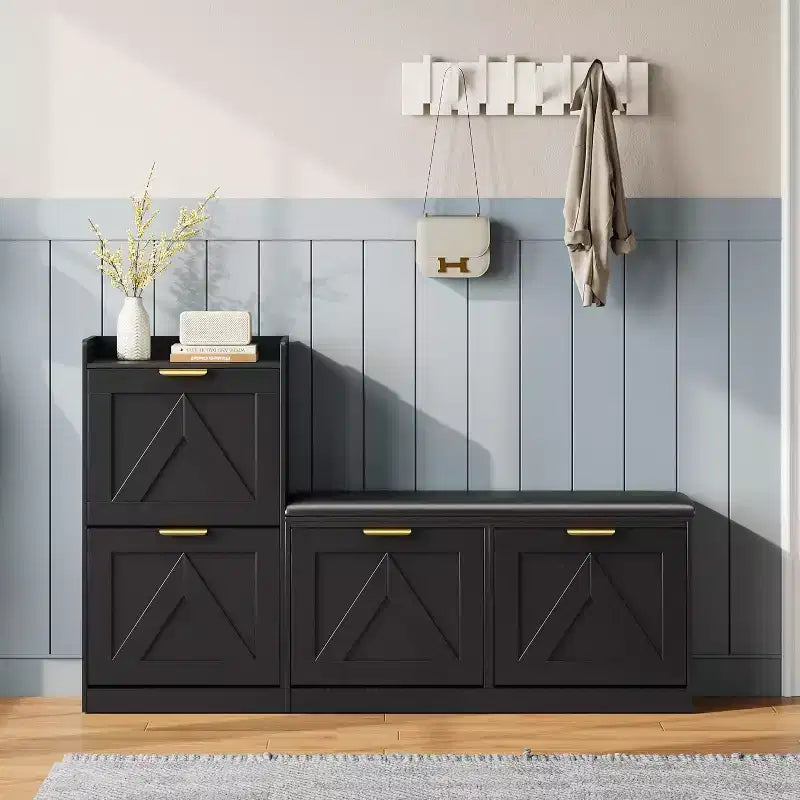 Shoe Storage Cabinet with Bench & 4 Flip Drawers - Narrow Entryway Organizer for 35-40 Pairs