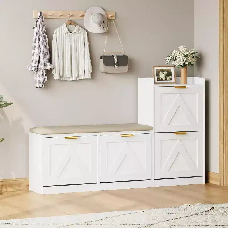 Meuble à chaussures avec banc et 4 tiroirs basculants – Organisateur d'entrée étroit pour 35 à 40 paires