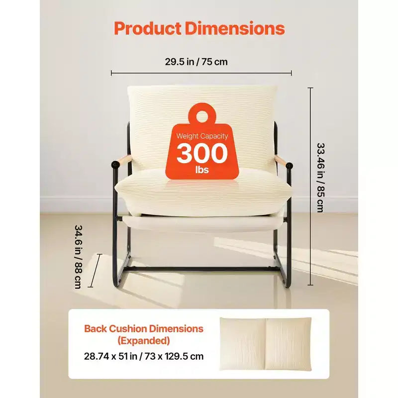 Fauteuil d'appoint moderne en velours côtelé avec structure en métal et accoudoirs en bois, beige
