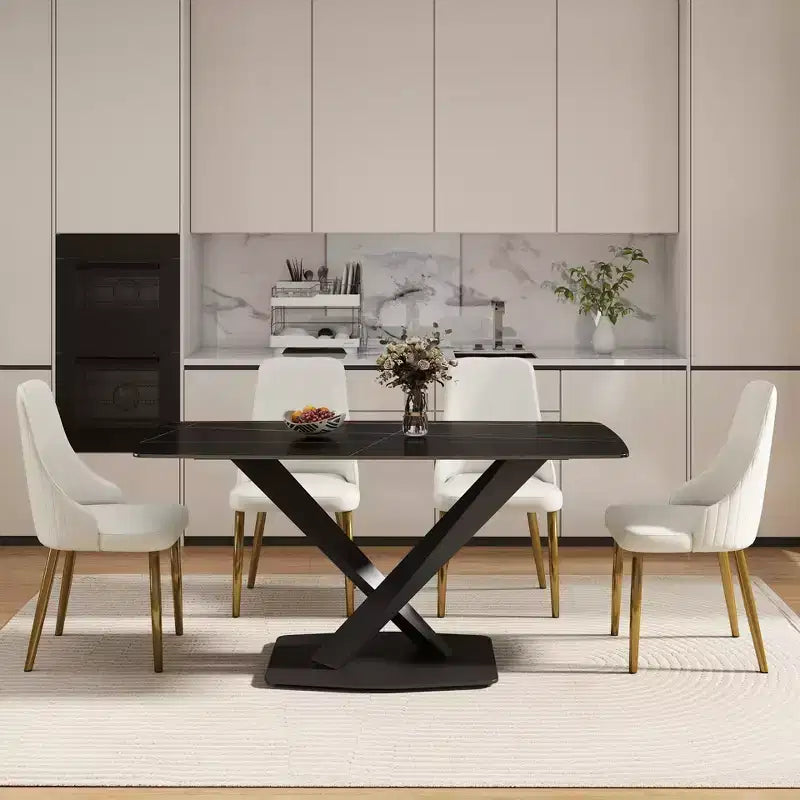 Table à manger rectangulaire incurvée en pierre artificielle moderne GDFStudio Basia