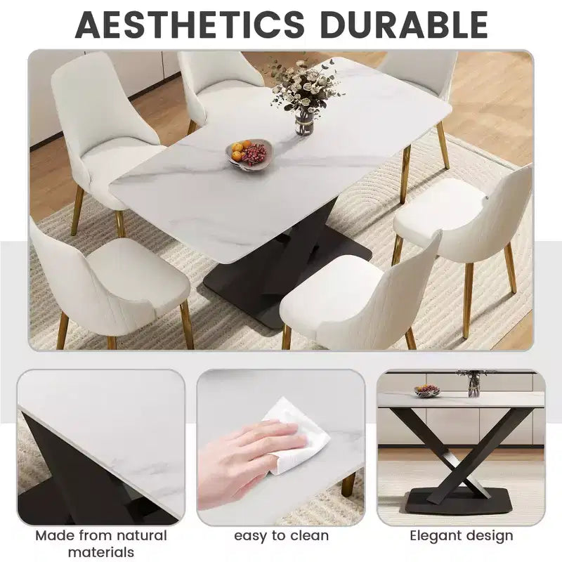 Table à manger rectangulaire incurvée en pierre artificielle moderne GDFStudio Basia