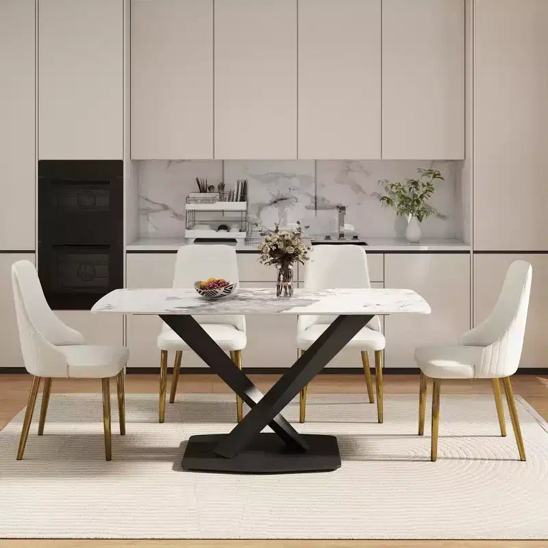 Table à manger rectangulaire incurvée en pierre artificielle moderne GDFStudio Basia