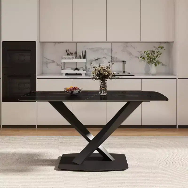 GDFStudio Basia Modern Artificial Stone Curved Rectangle Dining Table