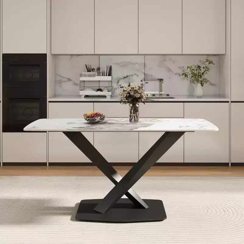 Table à manger rectangulaire incurvée en pierre artificielle moderne GDFStudio Basia