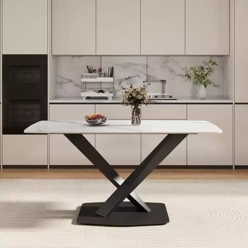 Table à manger rectangulaire incurvée en pierre artificielle moderne GDFStudio Basia