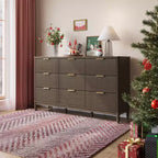 LINSY HOME Commode 9 tiroirs cannelée pour chambre à coucher, Grande commode de style moderne du milieu du siècle avec poignées en métal doré, Commodes larges en bois de style bohème.