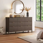 LINSY HOME Commode 9 tiroirs cannelée pour chambre à coucher, Grande commode de style moderne du milieu du siècle avec poignées en métal doré, Commodes larges en bois de style bohème.