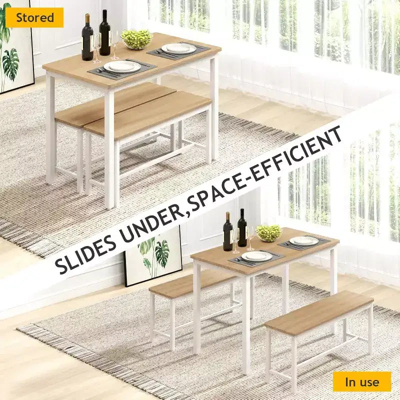 MooxvMoo Ensemble table de salle à manger 43, table de bar avec 2 bancs de salle à manger, comptoir de table industrielle pour table de petit-déjeuner de cuisine, salon, salle de fête, blanc