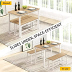 MooxvMoo Ensemble table de salle à manger 43, table de bar avec 2 bancs de salle à manger, comptoir de table industrielle pour table de petit-déjeuner de cuisine, salon, salle de fête, blanc