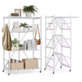 VEVOR 4-Tier Foldable Storage Shelf, 36W x 21D x 60 H Inch Folding Metal Rack Shelving Unit, No Assembly Organizer Shelf with 5 Wheels&4 Hooks,White