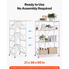 Étagère de rangement pliable VEVOR à 4 niveaux, étagère métallique pliable de 91,4 x 53,3 x 152,4 cm (L x P x H), organisateur sans assemblage avec 5 roues et 4 crochets, blanc
