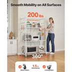Étagère de rangement pliable VEVOR à 4 niveaux, étagère métallique pliable de 91,4 x 53,3 x 152,4 cm (L x P x H), organisateur sans assemblage avec 5 roues et 4 crochets, blanc