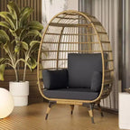 Fauteuil œuf en osier avec coussin moelleux et cadre en acier, chaises longues de patio en rotin pour patio, arrière-cour, salon, chambre à coucher