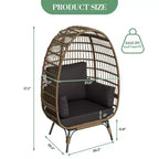 Fauteuil œuf en osier avec coussin moelleux et cadre en acier, chaises longues de patio en rotin pour patio, arrière-cour, salon, chambre à coucher