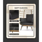 Fauteuil œuf en osier avec coussin moelleux et cadre en acier, chaises longues de patio en rotin pour patio, arrière-cour, salon, chambre à coucher