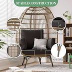 Fauteuil œuf en osier avec coussin moelleux et cadre en acier, chaises longues de patio en rotin pour patio, arrière-cour, salon, chambre à coucher