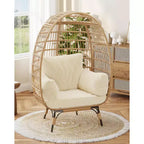 Fauteuil œuf en osier avec coussin moelleux et cadre en acier, chaises longues de patio en rotin pour patio, arrière-cour, salon, chambre à coucher