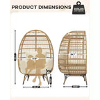 Fauteuil œuf en osier avec coussin moelleux et cadre en acier, chaises longues de patio en rotin pour patio, arrière-cour, salon, chambre à coucher