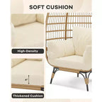 Fauteuil œuf en osier avec coussin moelleux et cadre en acier, chaises longues de patio en rotin pour patio, arrière-cour, salon, chambre à coucher