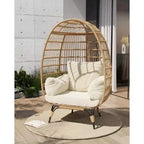Fauteuil œuf en osier avec coussin moelleux et cadre en acier, chaises longues de patio en rotin pour patio, arrière-cour, salon, chambre à coucher