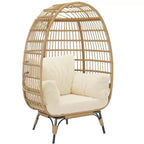 Fauteuil œuf en osier avec coussin moelleux et cadre en acier, chaises longues de patio en rotin pour patio, arrière-cour, salon, chambre à coucher