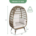 Fauteuil œuf en osier avec coussin moelleux et cadre en acier, chaises longues de patio en rotin pour patio, arrière-cour, salon, chambre à coucher