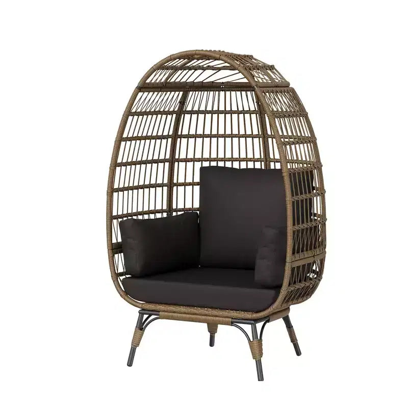 Fauteuil œuf en osier avec coussin moelleux et cadre en acier, chaises longues de patio en rotin pour patio, arrière-cour, salon, chambre à coucher