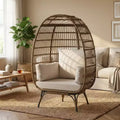 Wicker Egg Chair with Soft Cushion and Steel Frame, Rattan Patio Lounge Chairs for Patio, Backyard, Living Room, Bedroom
