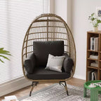 Fauteuil œuf en osier avec coussin moelleux et cadre en acier, chaises longues de patio en rotin pour patio, arrière-cour, salon, chambre à coucher