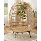 Fauteuil œuf en osier avec coussin moelleux et cadre en acier, chaises longues de patio en rotin pour patio, arrière-cour, salon, chambre à coucher
