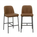 Ora Maison Bar Stools  Leather Counter Height Chairs with Backrest & Metal Legs for Bar, Set of 2, Brown