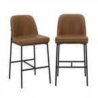 Ora Maison Bar Stools  Leather Counter Height Chairs with Backrest & Metal Legs for Bar, Set of 2, Brown