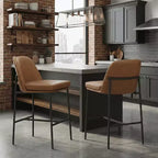 Tabourets de bar Ora Maison Chaises de comptoir en cuir avec dossier et pieds en métal pour bar, lot de 2, marron